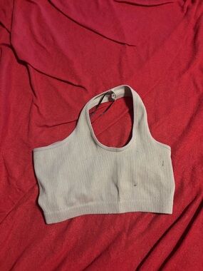 Ribbed Halter Crop Top in Cream